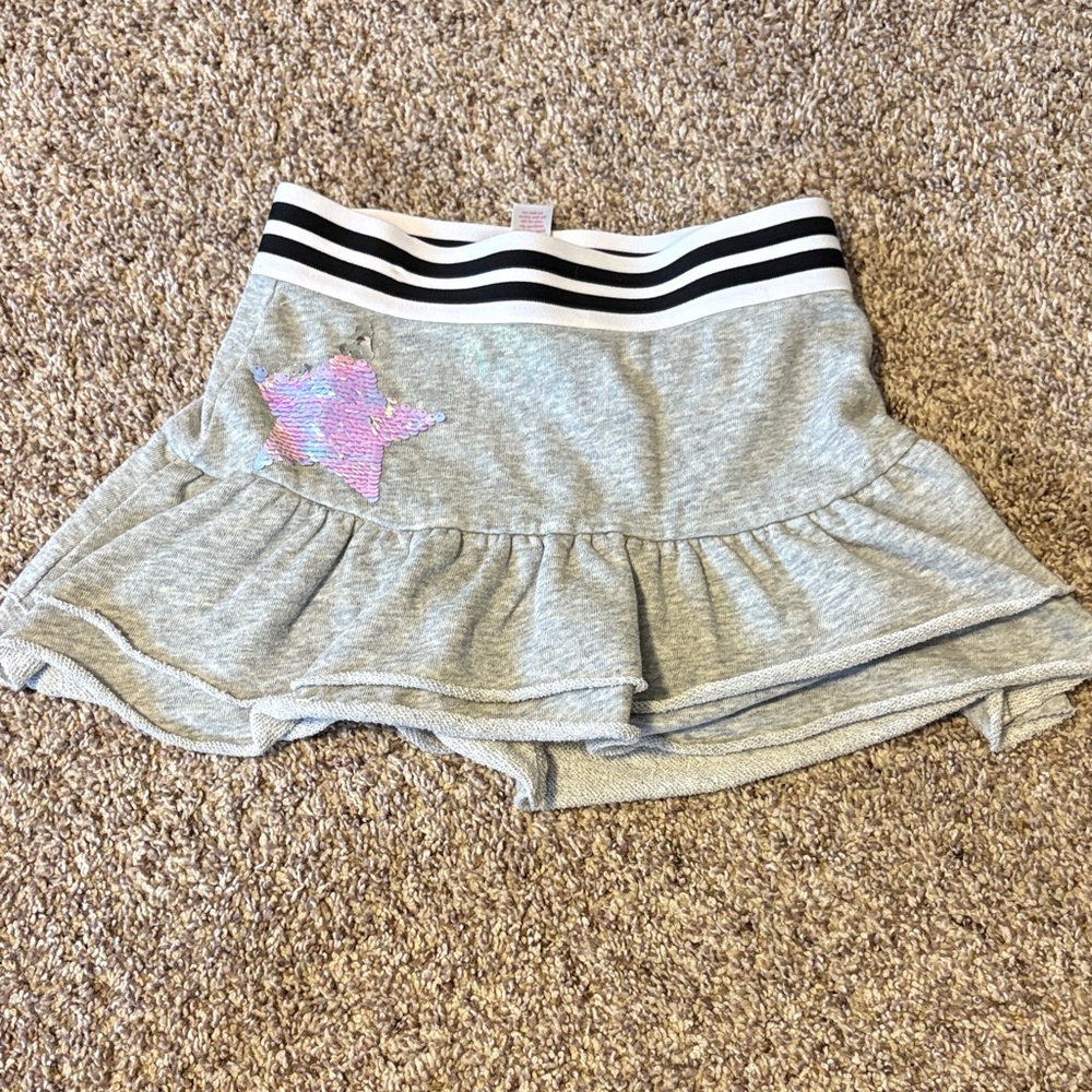 Justice Gray Skort with Pink Star and Striped Waistband